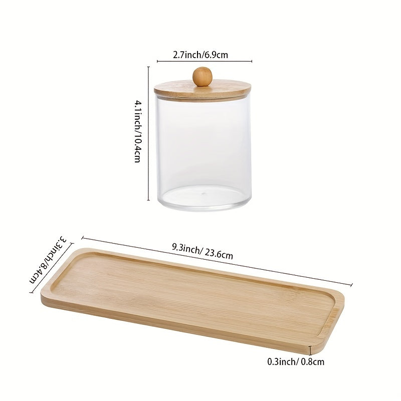 1pc/3pcs 10oz Swab/Ball/Pad Holder with Vanity Tray, Qtip Apothecary Jar, Clear Bathroom Containers Dispenser for Storage with 3 Pack Lids, Canisters
