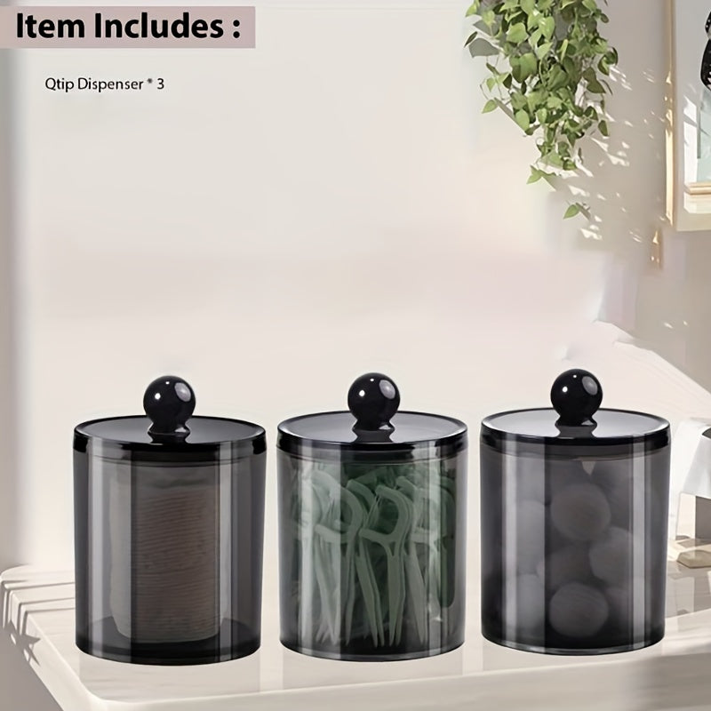 10 Oz Black Plastic Holder for Cotton Balls, Swabs, Cotton Rounds, Floss Picks, Hair Clips, And Ties - Apothecary Storage Box for Bathroom
