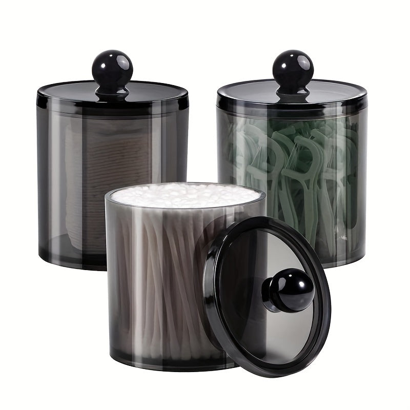 10 Oz Black Plastic Holder for Cotton Balls, Swabs, Cotton Rounds, Floss Picks, Hair Clips, And Ties - Apothecary Storage Box for Bathroom
