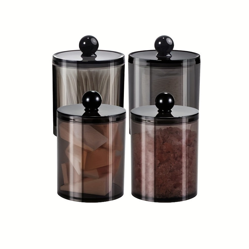 10 Oz Black Plastic Holder for Cotton Balls, Swabs, Cotton Rounds, Floss Picks, Hair Clips, And Ties - Apothecary Storage Box for Bathroom
