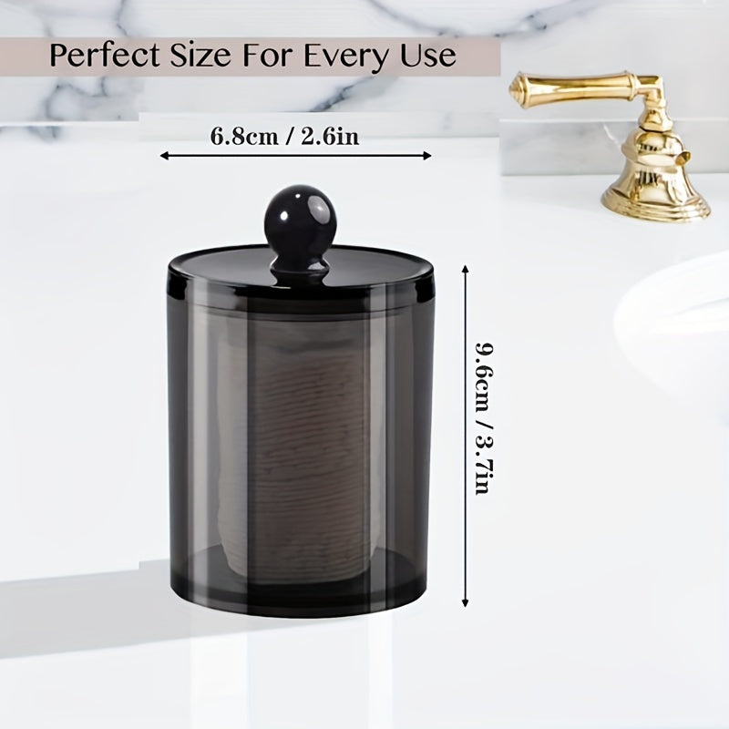10 Oz Black Plastic Holder for Cotton Balls, Swabs, Cotton Rounds, Floss Picks, Hair Clips, And Ties - Apothecary Storage Box for Bathroom