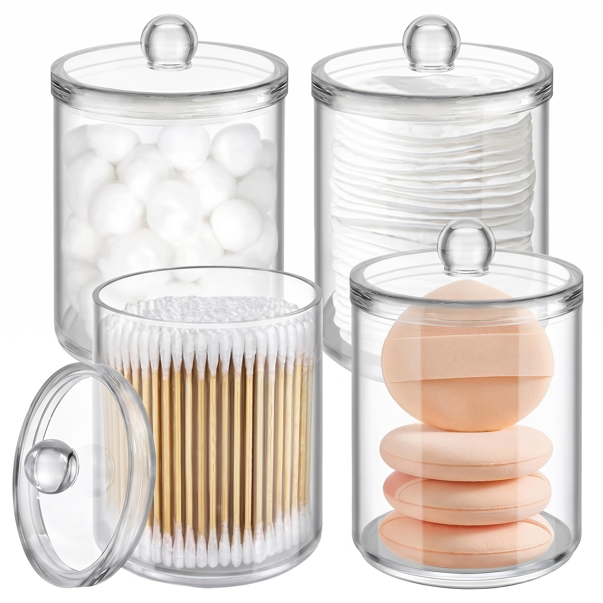 3/4/5 Cotton Swab Box Dispenser, Clear Wooden Lid Pill Bottle Container with Lid, Toilet Bathroom Jar, Cotton Ball Cosmetic Case, Cotton Swab, Floss, Bathroom Additions, Bathroom Storage & Organizing